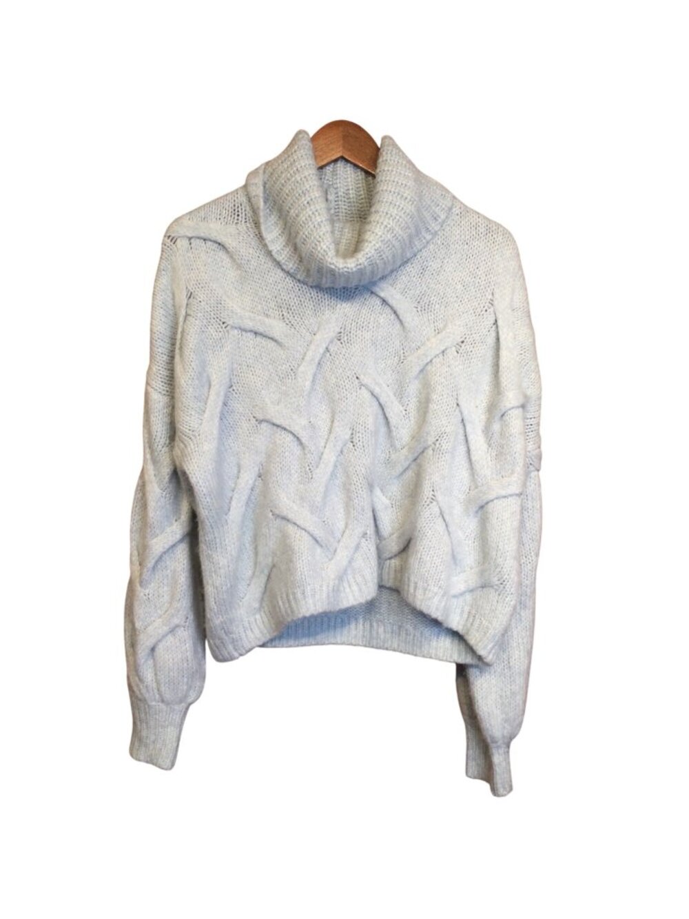 Madewell Somervell Modern Cable Turtleneck Sweater Light Blue M Chunky Cozycore